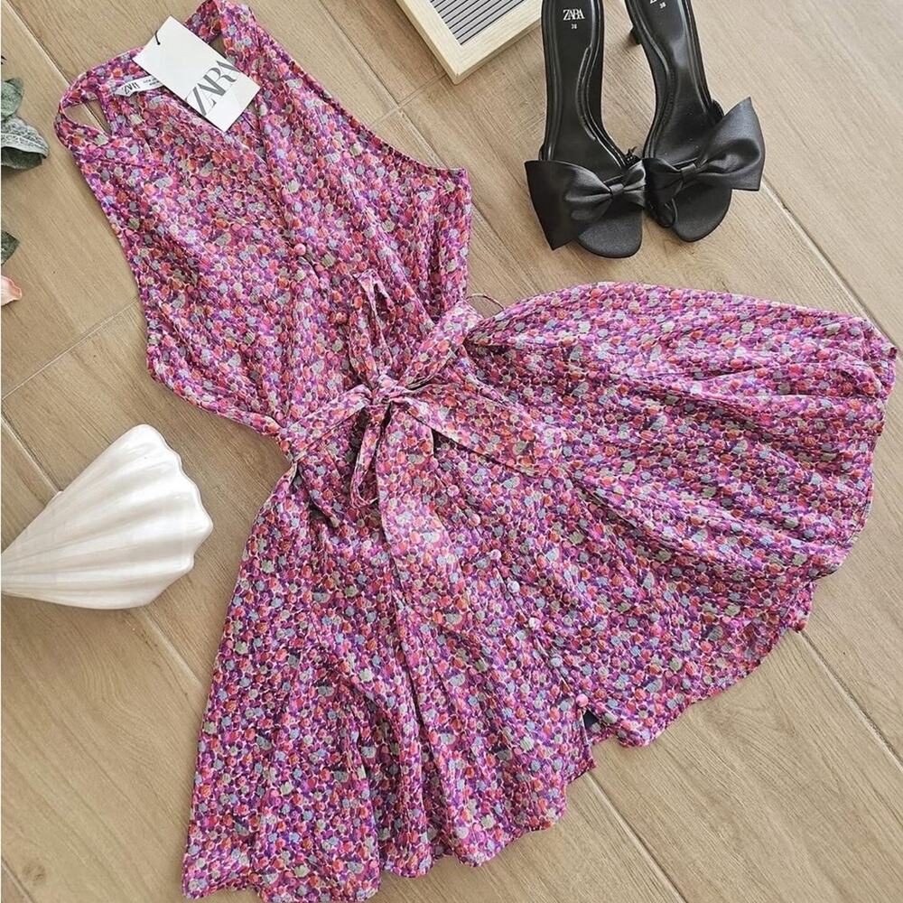 Zara Pink & Purple Floral Mini Dress